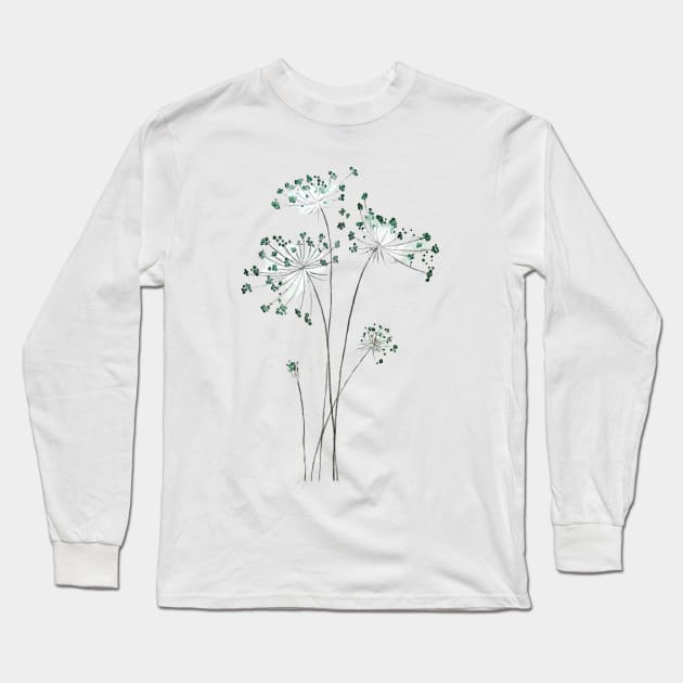 abstract green Queen Anne's lace watercolor Long Sleeve T-Shirt by colorandcolor